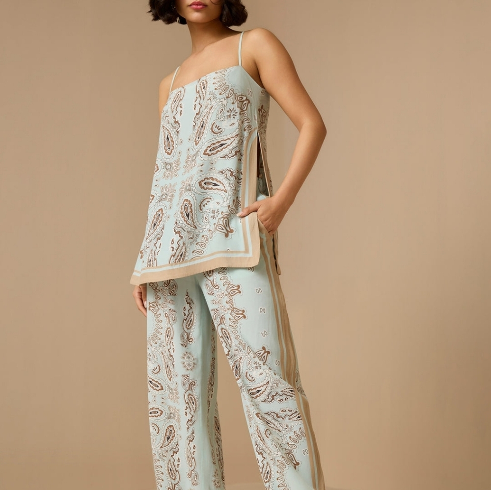 Hemant & Nandita Paisley Aqua Blue  Green Slit Top NWT Sz XS - Picture 13 of 14